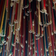 Snorkels hang from the ceiling in one artist's installation.